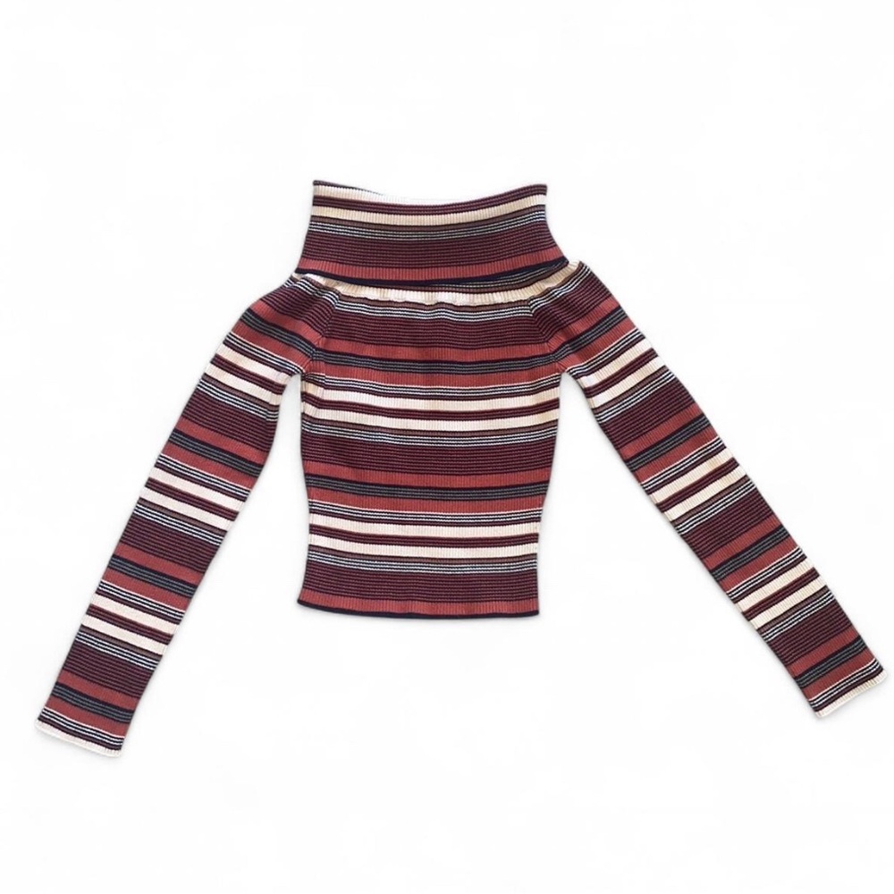 🍅 Flying Tomato orange/neutral striped sweater w/ shrug neck. SZ small. EUC.